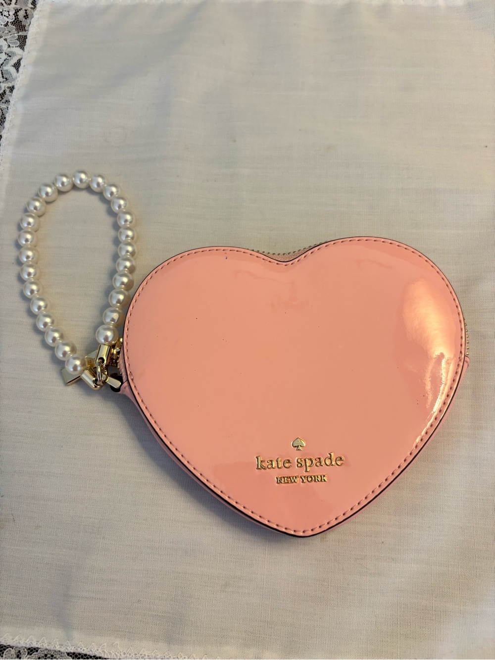 kate spade Pink Heart Wristlet with Pearl Strap